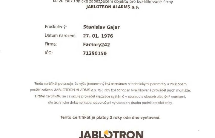  Certifikát Jablotron_Gajar 2014-2016 